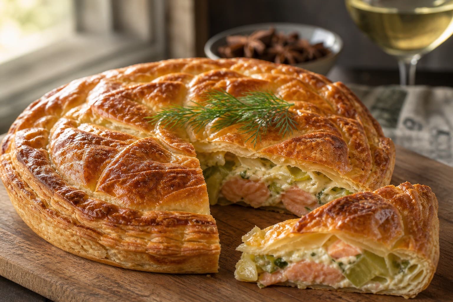 Smoked Salmon, Leek, and Aniseed Cream Pie