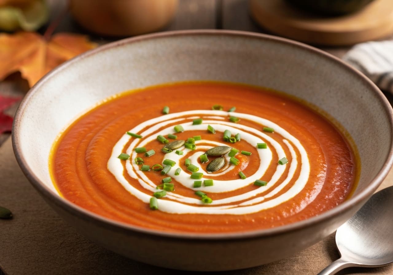 Radiant Boreal Butternut Squash and Beetroot Velouté, Drizzled with Maple Labneh