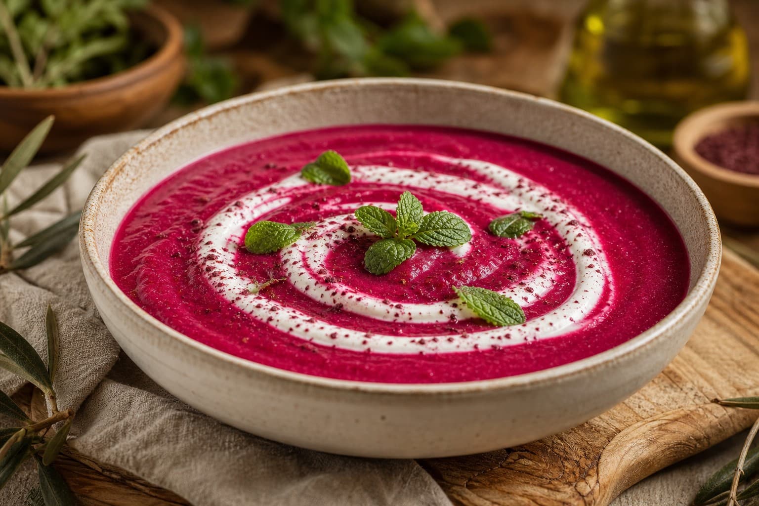 Roasted Beetroot Velouté with Minted Sumac Yogurt