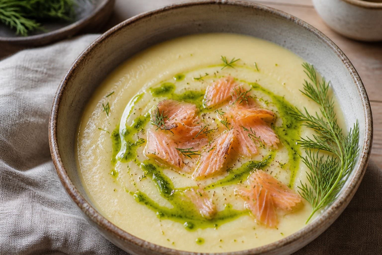 Creamy Turnip and Smoked Fish Soup with Dill Oil