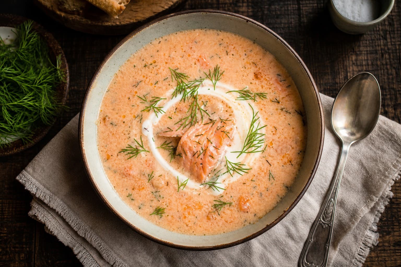 Creamy Smoked Trout, Potato, and Dill Soup with Horseradish
